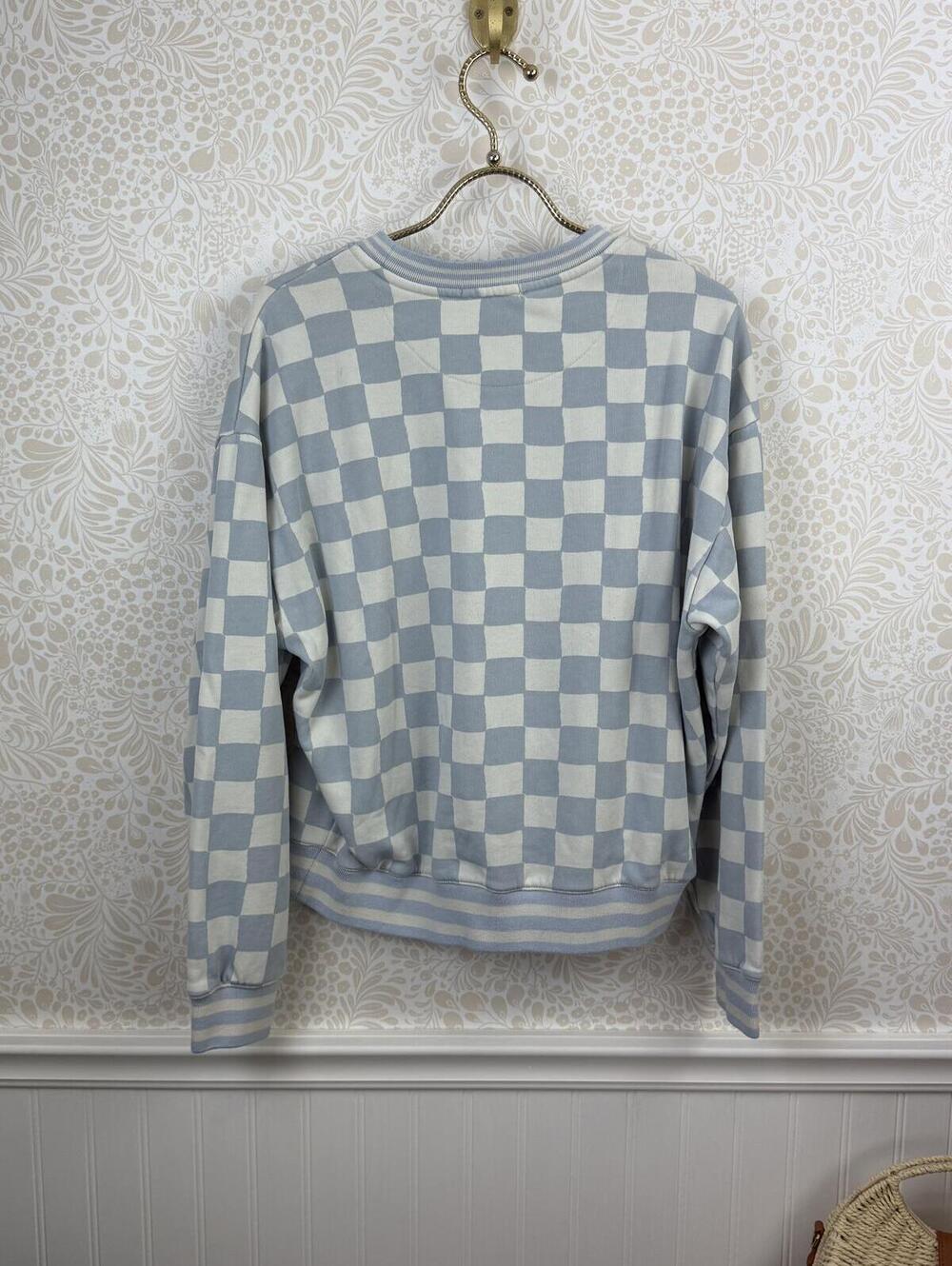 Marine Layer Anytime Blue Checkered Cotton Blend Sweatshirt - Size - Medium - Picture 4 of 8